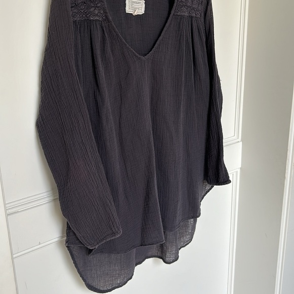 Current Elliott Picnic Shirt Blouse Charcoal Grey Embroidered Long Sleeve size 1 - Picture 4 of 14
